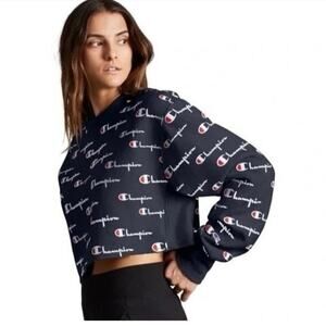 Champion Reverse Weave Cropped Sweatshirt Long Sleeve Logo Print Size Small